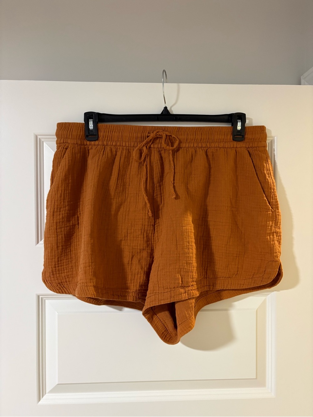 H&M XL Women’s Drawstring Gauze Cotton Lightweight Summer Shorts Rust Orange